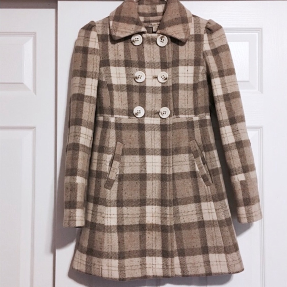 Tan Checkered Wool Coat